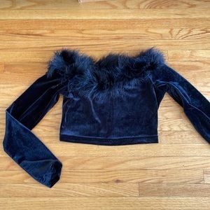 Velvet crop top with feathers